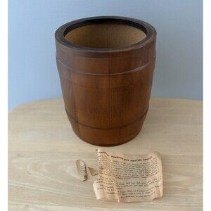 VTG Walnut Tobacco Humidor Barrel Cork Lined Decatur Original Paperwork NO Lid